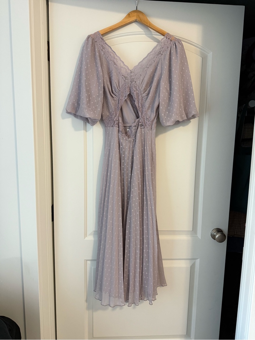 ASOS Lavender Polka Dot Midi Dress with Flutter Sleeves